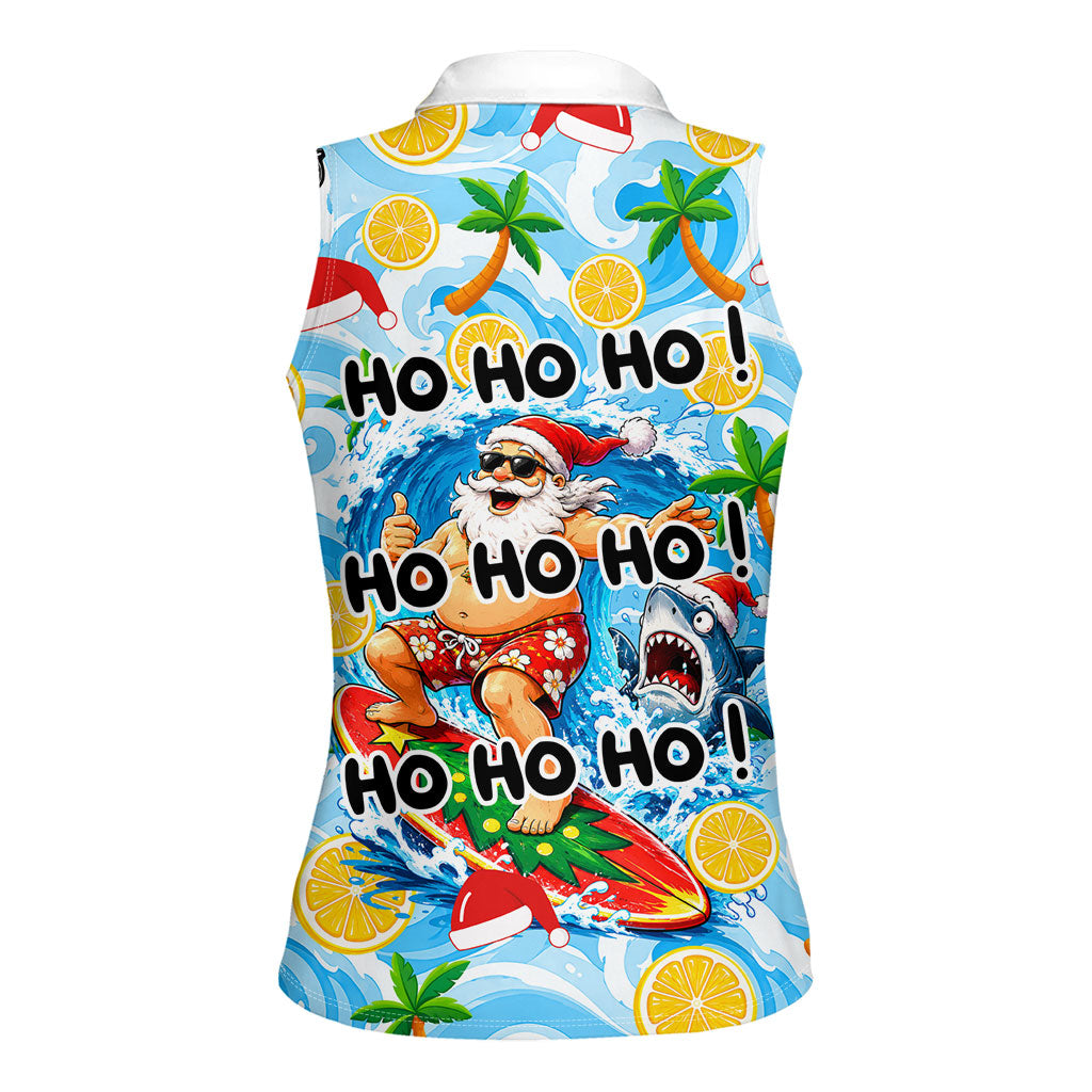 Aussie Christmas In Summer Women Sleeveless Polo Shirt Surfing Santa And Kangaroo - Tropical Cartoon Beach