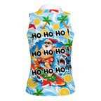 Aussie Christmas In Summer Women Sleeveless Polo Shirt Surfing Santa And Kangaroo - Tropical Cartoon Beach