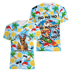Aussie Christmas In Summer Women V-Neck T-Shirt Surfing Santa And Kangaroo - Tropical Cartoon Beach
