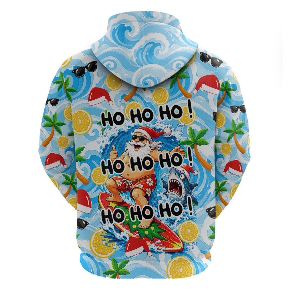 Aussie Christmas In Summer Zip Hoodie Surfing Santa And Kangaroo - Tropical Cartoon Beach