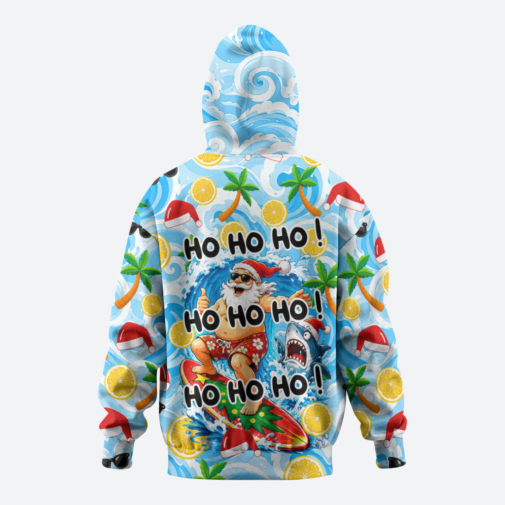 Aussie Christmas In Summer Zip Hoodie Surfing Santa And Kangaroo - Tropical Cartoon Beach