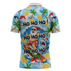 Aussie Christmas In Summer Zipper Polo Shirt Surfing Santa And Kangaroo - Tropical Cartoon Beach