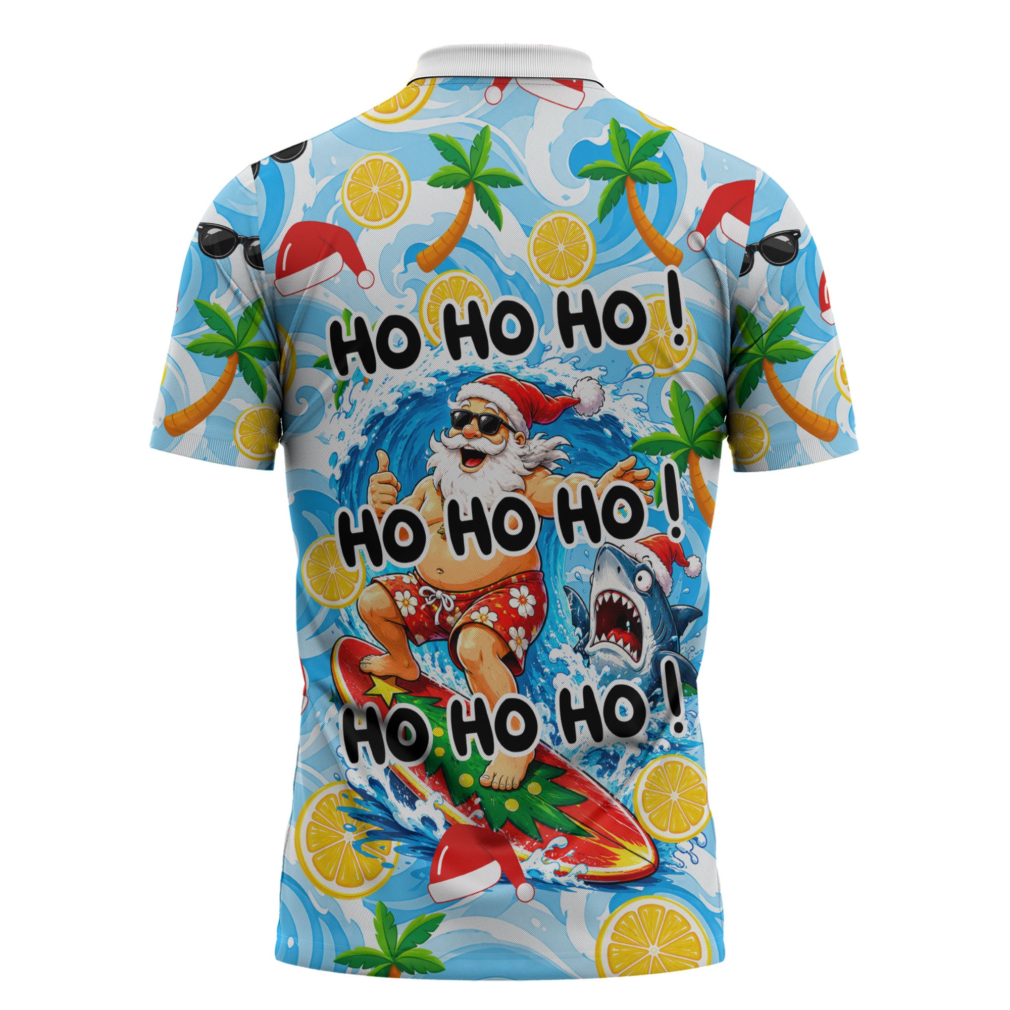 Aussie Christmas In Summer Zipper Polo Shirt Surfing Santa And Kangaroo - Tropical Cartoon Beach