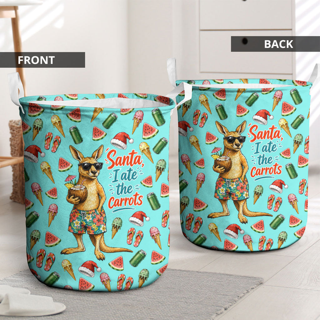 Aussie Christmas Santa Laundry Basket Retro Cartoon Summer Holiday Beach - I Ate The Carrots Kangaroo