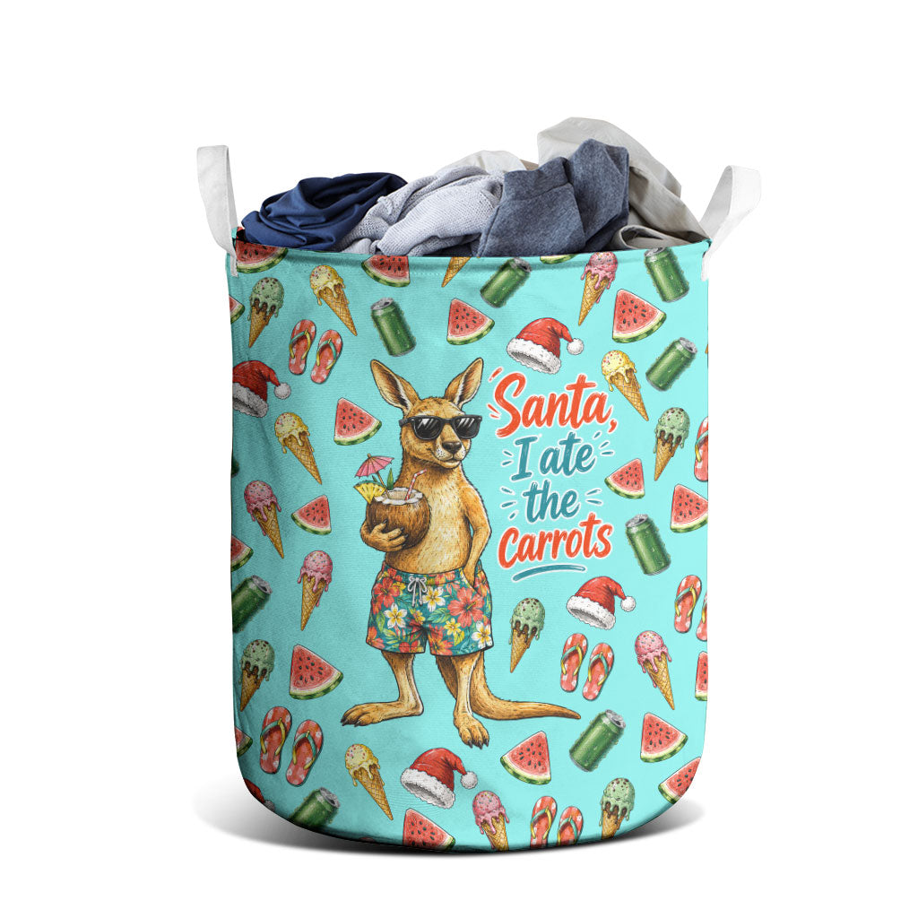 Aussie Christmas Santa Laundry Basket Retro Cartoon Summer Holiday Beach - I Ate The Carrots Kangaroo