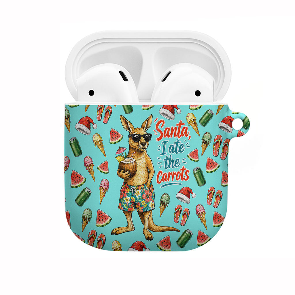 Aussie Christmas Santa AirPods Case Retro Cartoon Summer Holiday Beach - I Ate The Carrots Kangaroo