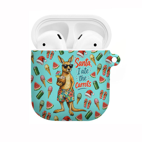 Aussie Christmas Santa AirPods Case Retro Cartoon Summer Holiday Beach - I Ate The Carrots Kangaroo