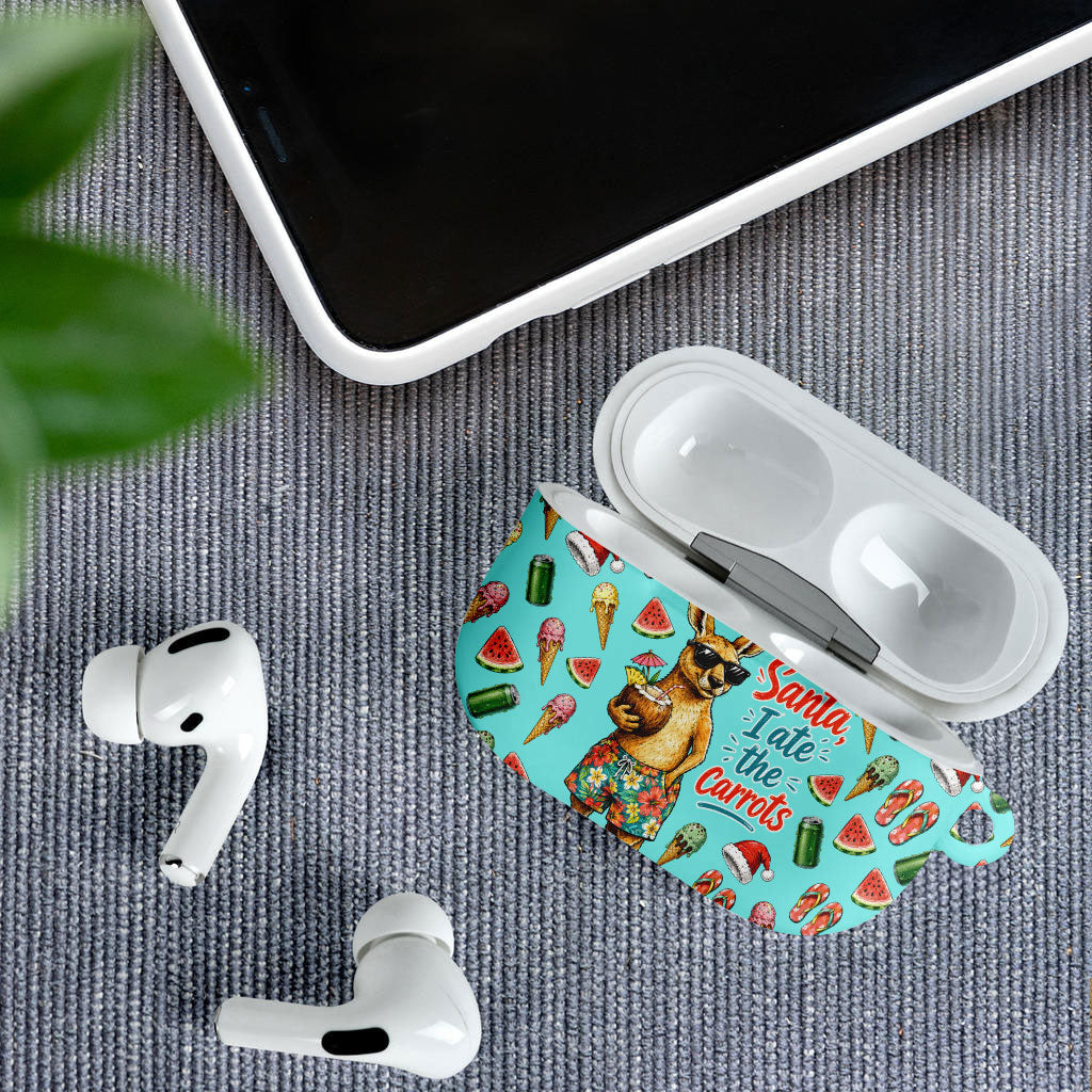 Aussie Christmas Santa AirPods Case Retro Cartoon Summer Holiday Beach - I Ate The Carrots Kangaroo