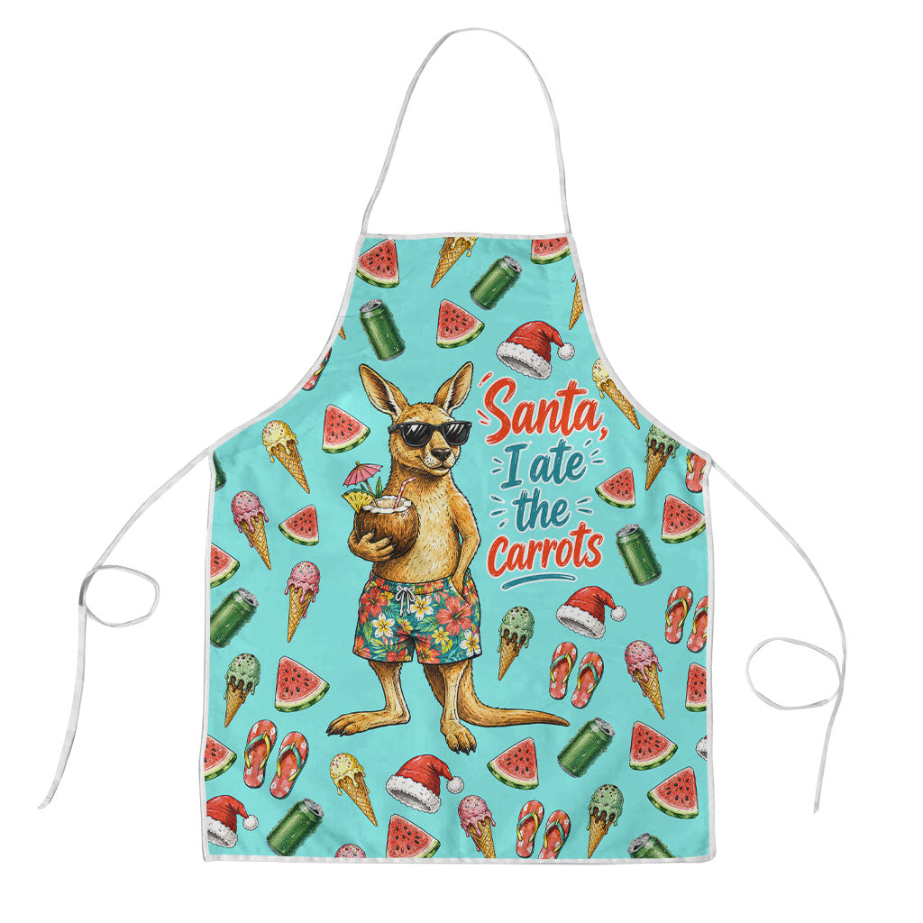 Aussie Christmas Santa Apron Retro Cartoon Summer Holiday Beach - I Ate The Carrots Kangaroo