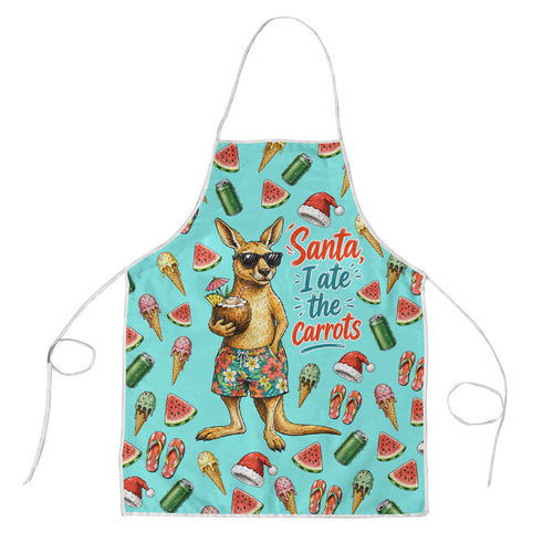 Aussie Christmas Santa Apron Retro Cartoon Summer Holiday Beach - I Ate The Carrots Kangaroo