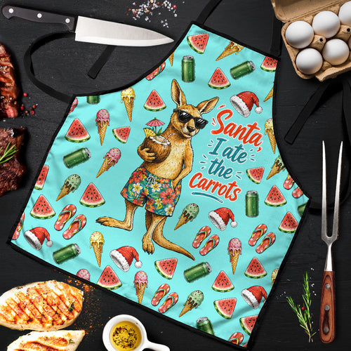 Aussie Christmas Santa Apron Retro Cartoon Summer Holiday Beach - I Ate The Carrots Kangaroo