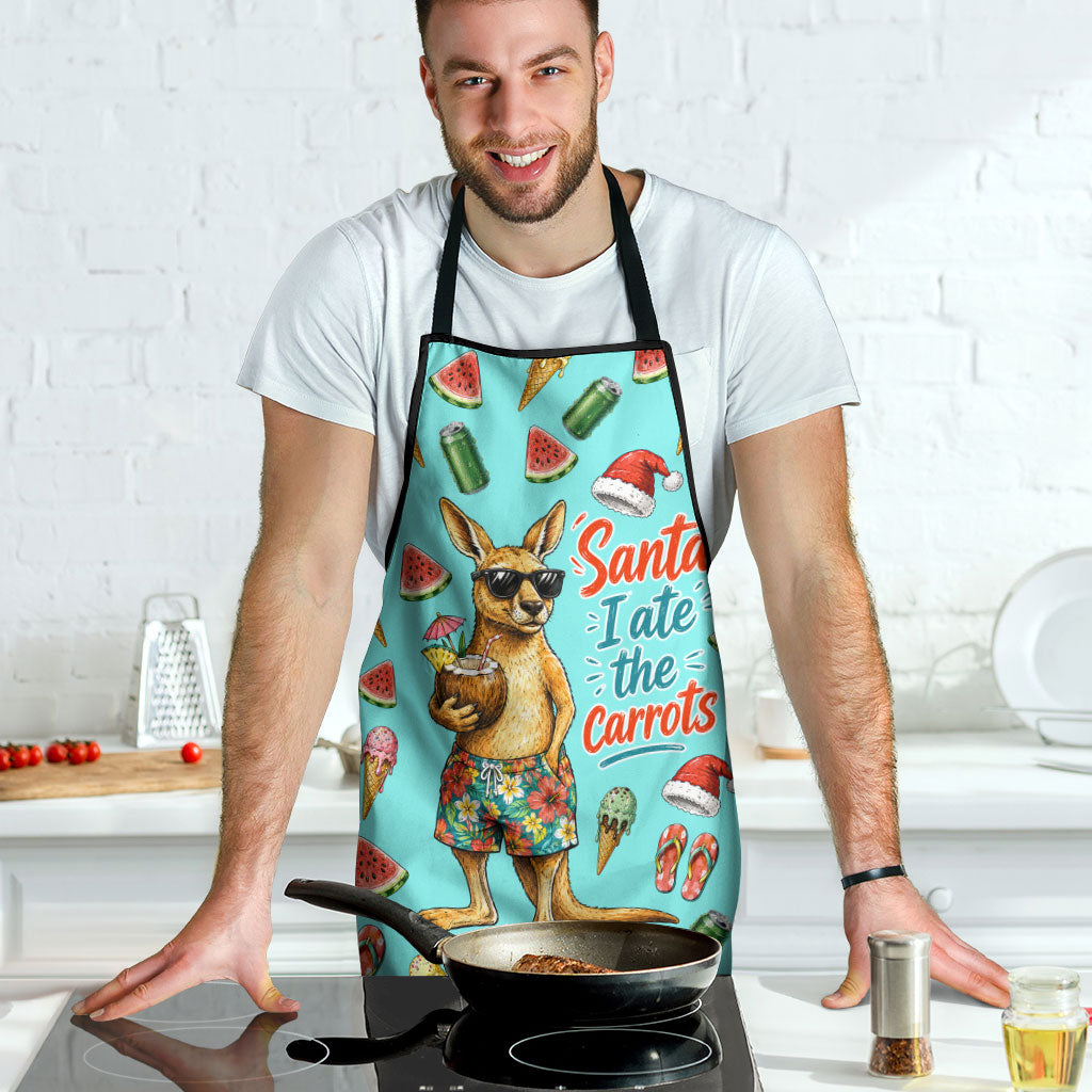 Aussie Christmas Santa Apron Retro Cartoon Summer Holiday Beach - I Ate The Carrots Kangaroo