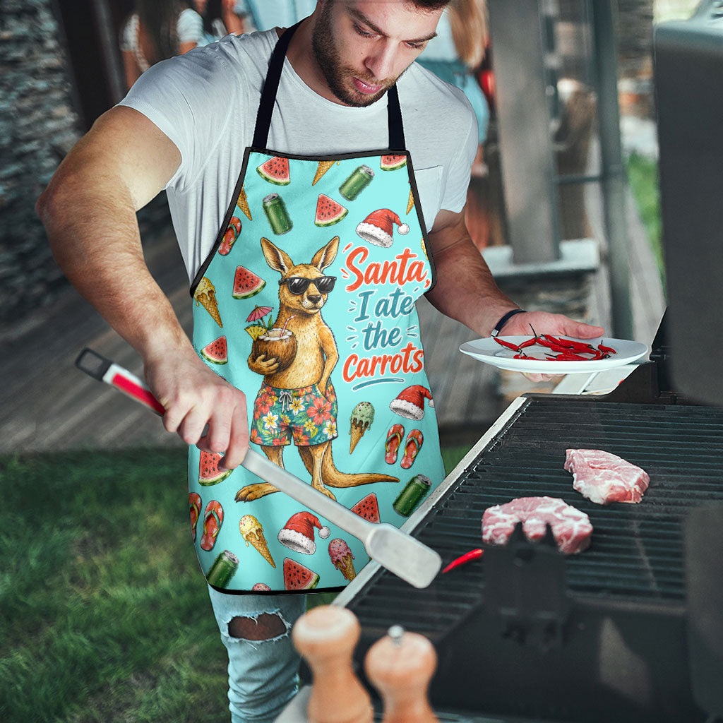 Aussie Christmas Santa Apron Retro Cartoon Summer Holiday Beach - I Ate The Carrots Kangaroo