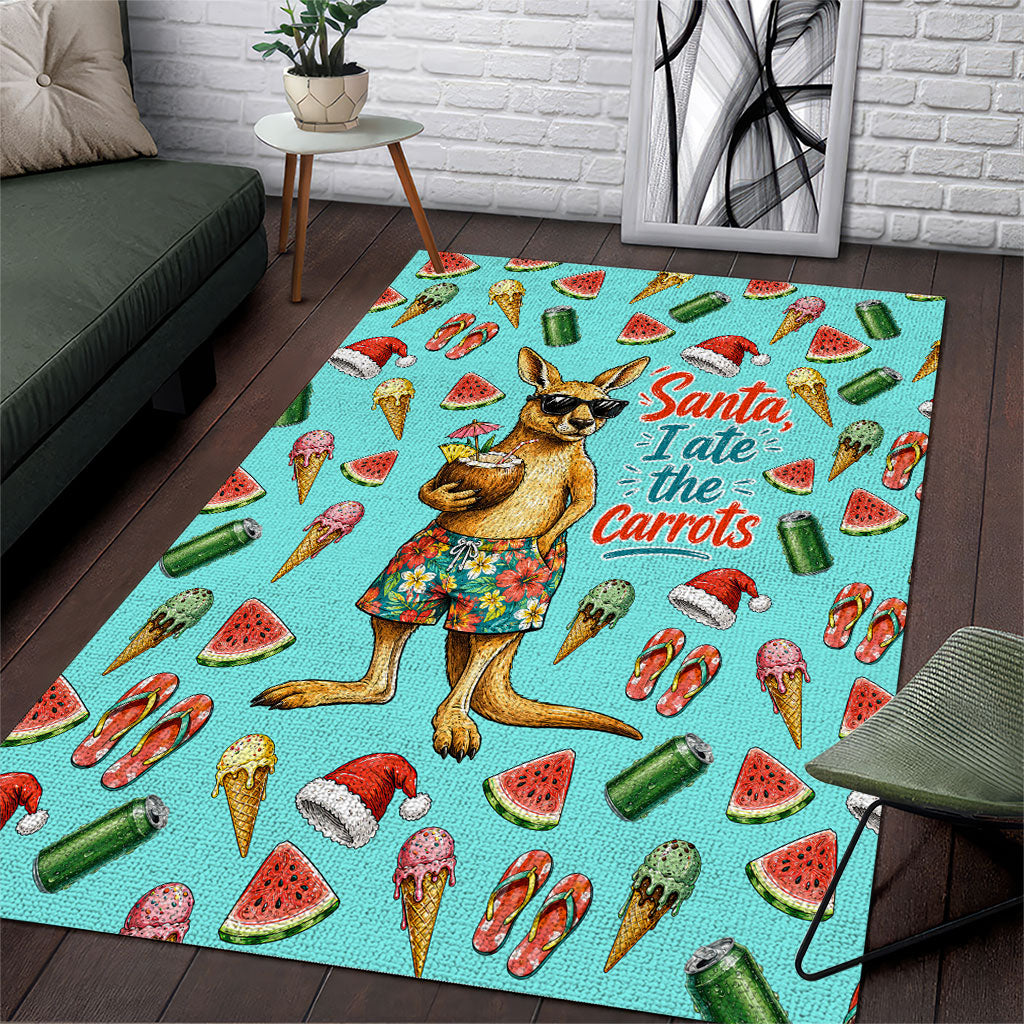 Aussie Christmas Santa Area Rug Retro Cartoon Summer Holiday Beach - I Ate The Carrots Kangaroo