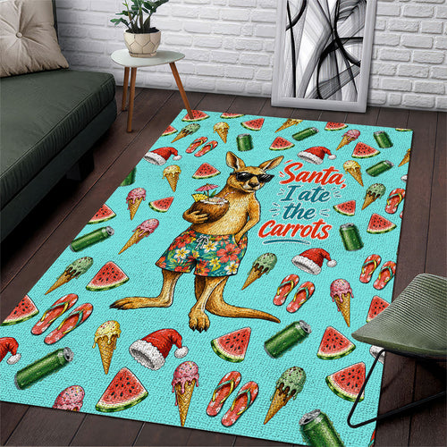 Aussie Christmas Santa Area Rug Retro Cartoon Summer Holiday Beach - I Ate The Carrots Kangaroo