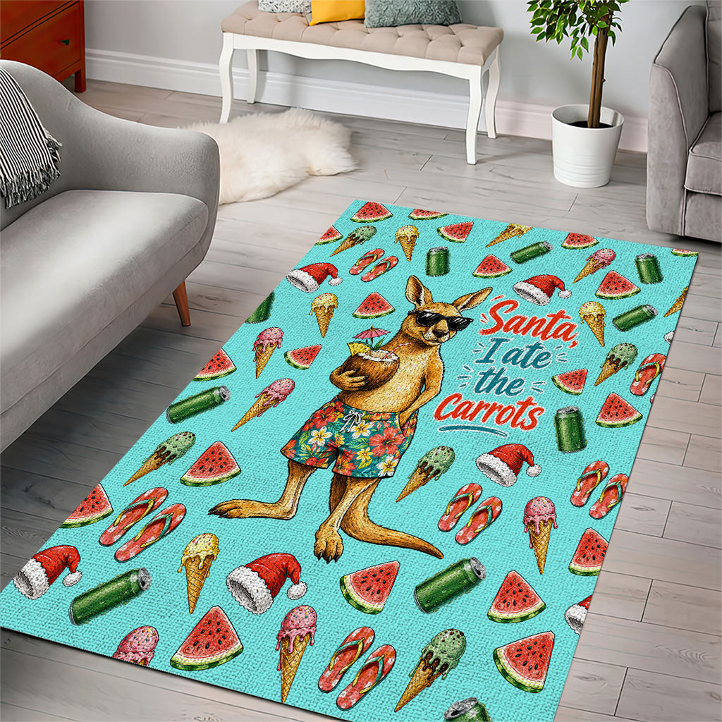 Aussie Christmas Santa Area Rug Retro Cartoon Summer Holiday Beach - I Ate The Carrots Kangaroo
