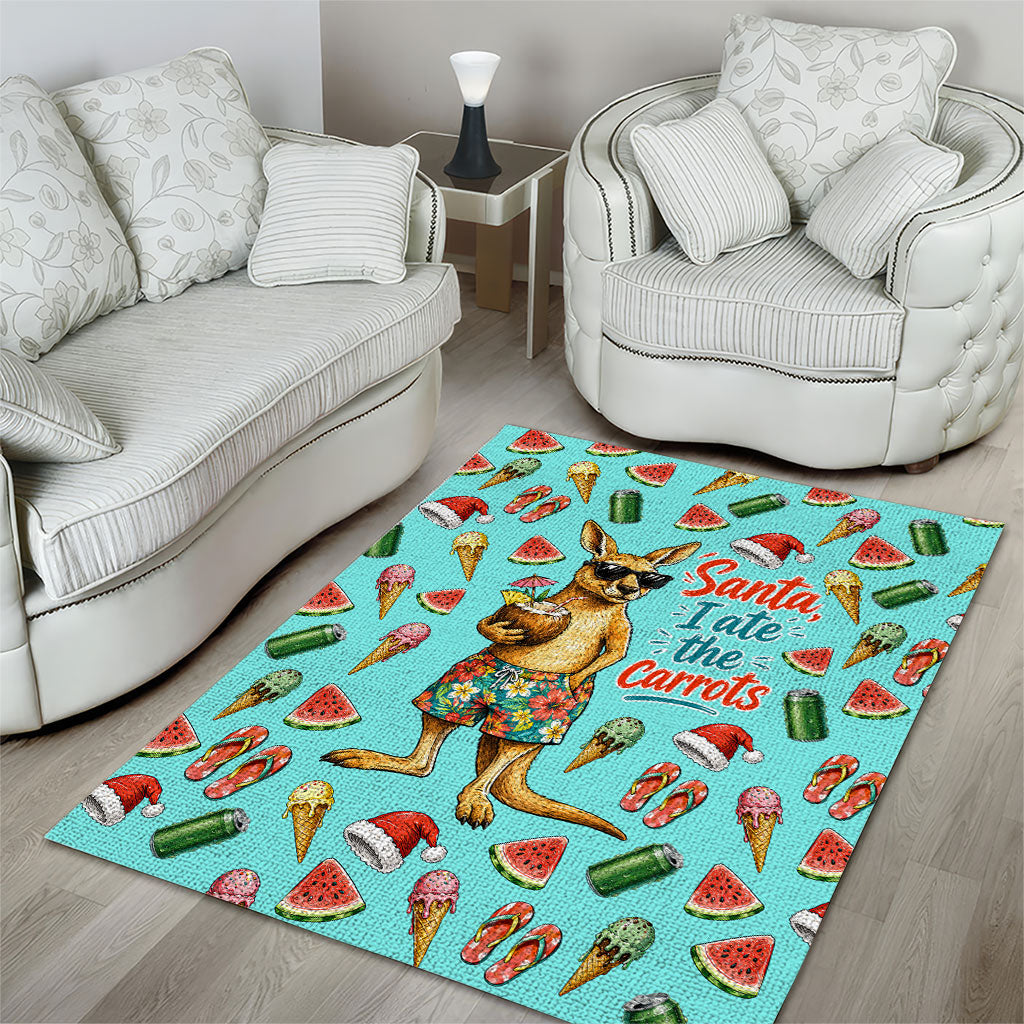 Aussie Christmas Santa Area Rug Retro Cartoon Summer Holiday Beach - I Ate The Carrots Kangaroo
