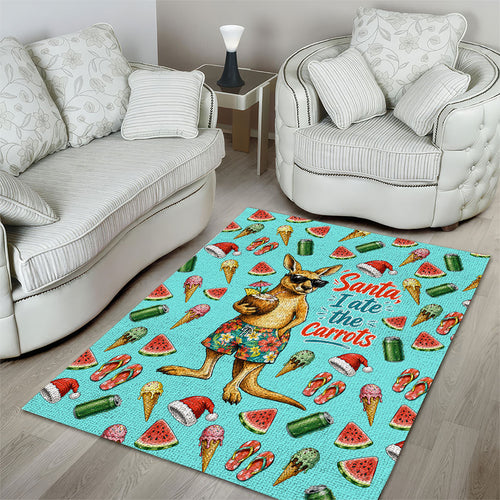 Aussie Christmas Santa Area Rug Retro Cartoon Summer Holiday Beach - I Ate The Carrots Kangaroo