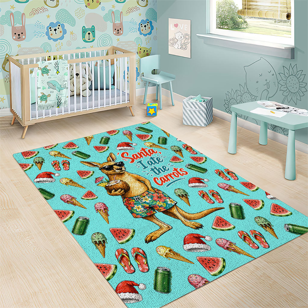 Aussie Christmas Santa Area Rug Retro Cartoon Summer Holiday Beach - I Ate The Carrots Kangaroo