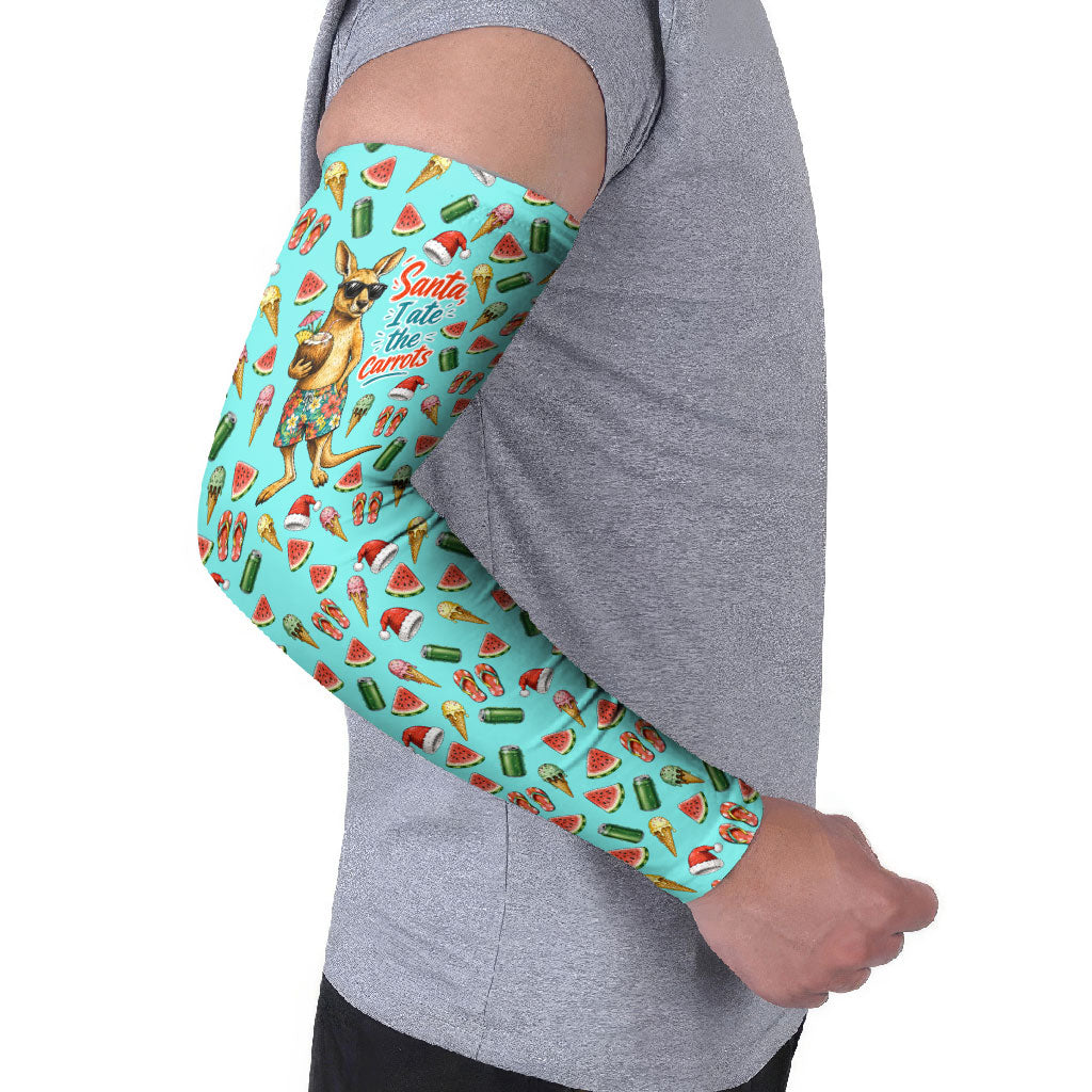 Aussie Christmas Santa Arm Sleeves Retro Cartoon Summer Holiday Beach - I Ate The Carrots Kangaroo