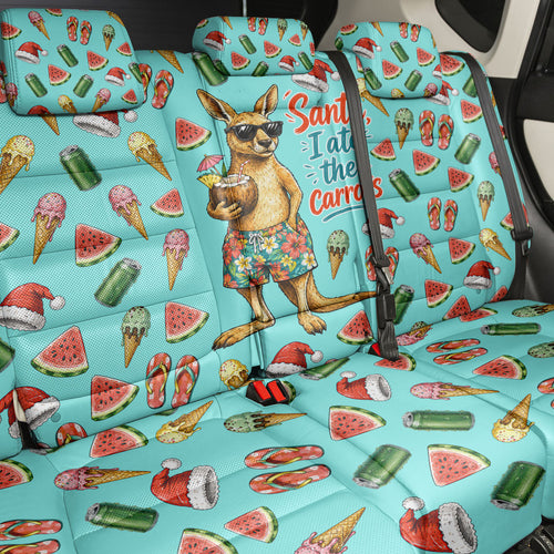 Aussie Christmas Santa Back Car Seat Cover Retro Cartoon Summer Holiday Beach - I Ate The Carrots Kangaroo