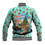 Aussie Christmas Santa Baseball Jacket Retro Cartoon Summer Holiday Beach - I Ate The Carrots Kangaroo