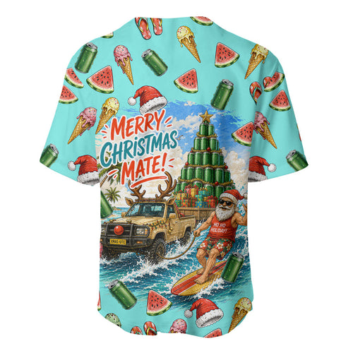 Aussie Christmas Santa Baseball Jersey Retro Cartoon Summer Holiday Beach - I Ate The Carrots Kangaroo