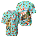 Aussie Christmas Santa Baseball Jersey Retro Cartoon Summer Holiday Beach - I Ate The Carrots Kangaroo