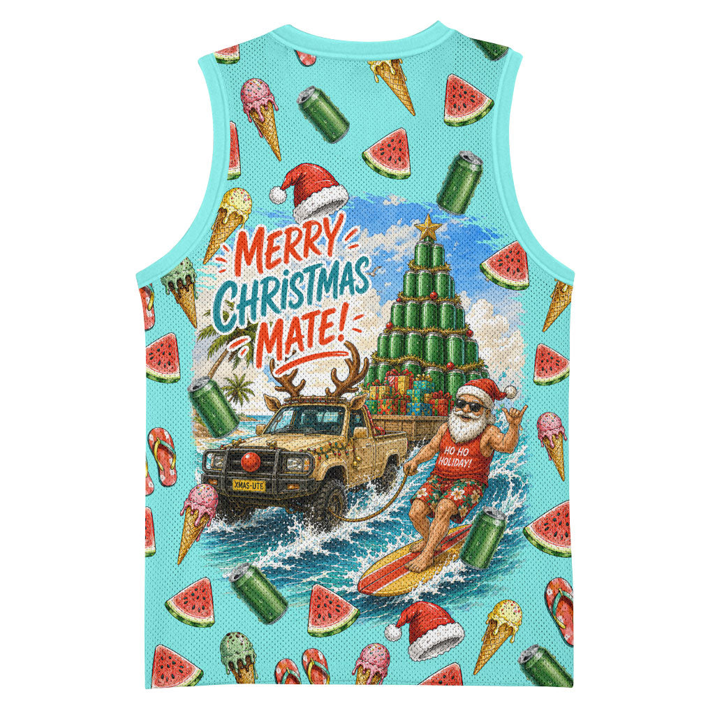 Aussie Christmas Santa Basketball Jersey Retro Cartoon Summer Holiday Beach - I Ate The Carrots Kangaroo