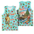 Aussie Christmas Santa Basketball Jersey Retro Cartoon Summer Holiday Beach - I Ate The Carrots Kangaroo