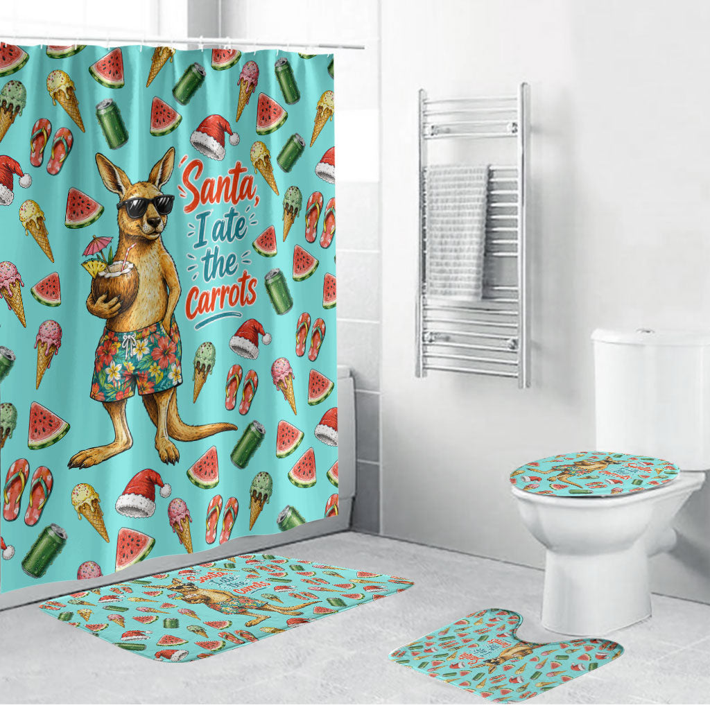 Aussie Christmas Santa Bathroom Set Retro Cartoon Summer Holiday Beach - I Ate The Carrots Kangaroo