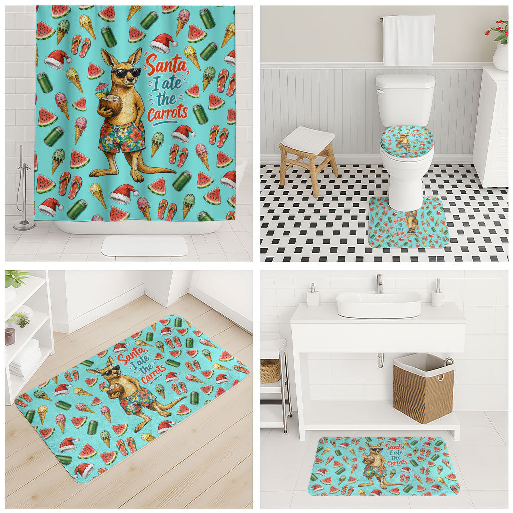 Aussie Christmas Santa Bathroom Set Retro Cartoon Summer Holiday Beach - I Ate The Carrots Kangaroo