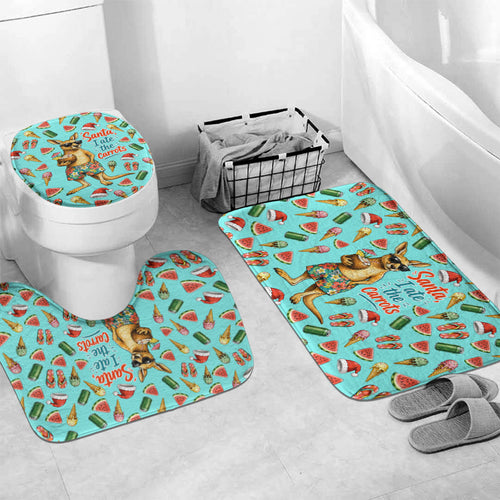 Aussie Christmas Santa Bathroom Set Retro Cartoon Summer Holiday Beach - I Ate The Carrots Kangaroo