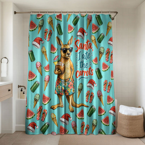 Aussie Christmas Santa Bathroom Set Retro Cartoon Summer Holiday Beach - I Ate The Carrots Kangaroo