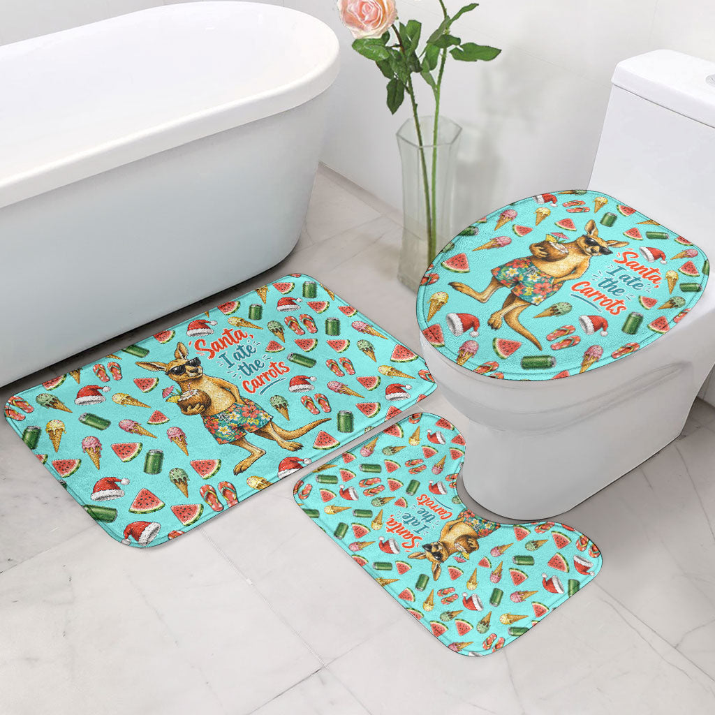Aussie Christmas Santa Bathroom Set Retro Cartoon Summer Holiday Beach - I Ate The Carrots Kangaroo