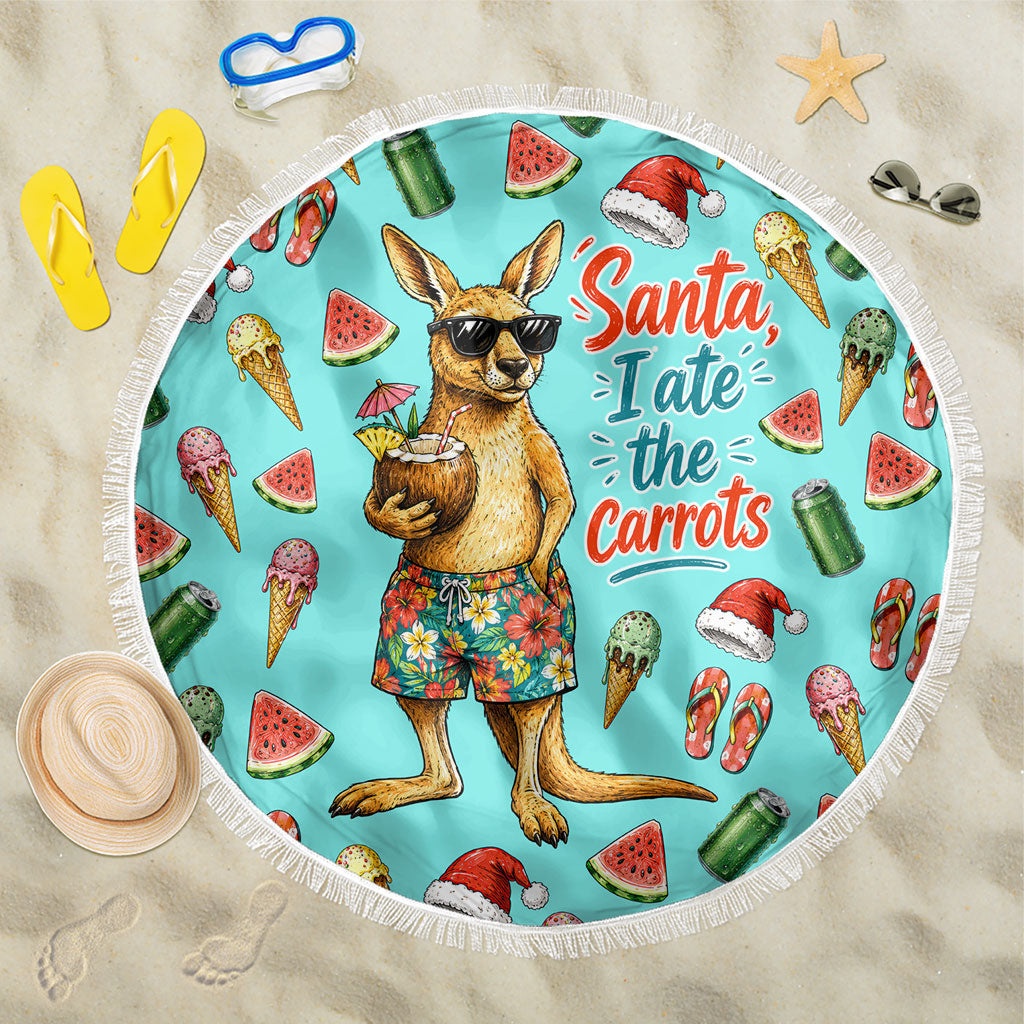 Aussie Christmas Santa Beach Blanket Retro Cartoon Summer Holiday Beach - I Ate The Carrots Kangaroo