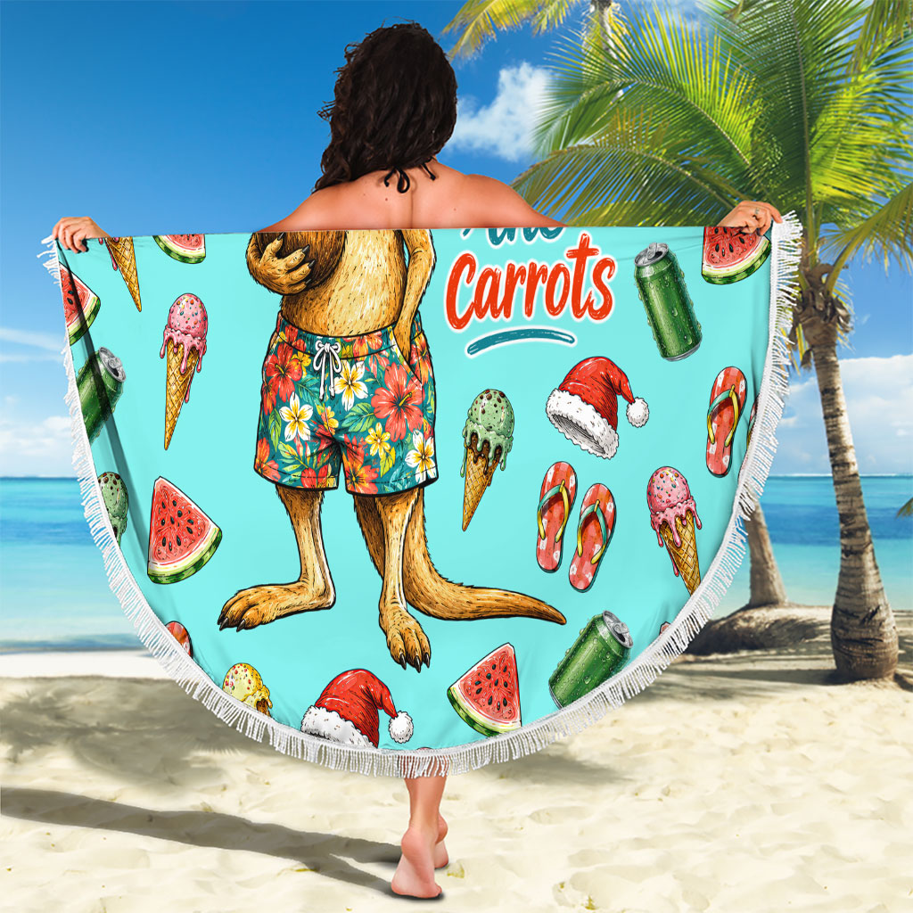 Aussie Christmas Santa Beach Blanket Retro Cartoon Summer Holiday Beach - I Ate The Carrots Kangaroo