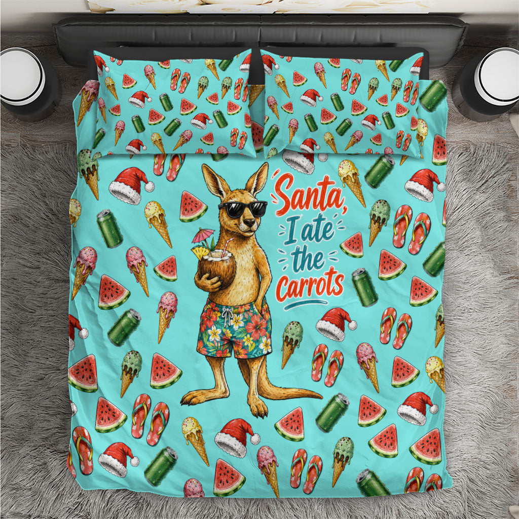 Aussie Christmas Santa Bedding Set Retro Cartoon Summer Holiday Beach - I Ate The Carrots Kangaroo