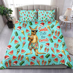Aussie Christmas Santa Bedding Set Retro Cartoon Summer Holiday Beach - I Ate The Carrots Kangaroo