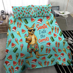 Aussie Christmas Santa Bedding Set Retro Cartoon Summer Holiday Beach - I Ate The Carrots Kangaroo