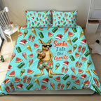 Aussie Christmas Santa Bedding Set Retro Cartoon Summer Holiday Beach - I Ate The Carrots Kangaroo