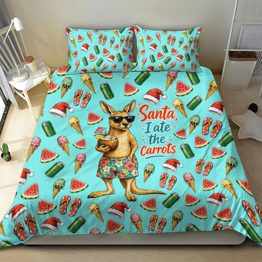 Aussie Christmas Santa Bedding Set Retro Cartoon Summer Holiday Beach - I Ate The Carrots Kangaroo