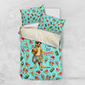 Aussie Christmas Santa Bedding Set Retro Cartoon Summer Holiday Beach - I Ate The Carrots Kangaroo