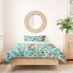 Aussie Christmas Santa Bedding Set Retro Cartoon Summer Holiday Beach - I Ate The Carrots Kangaroo