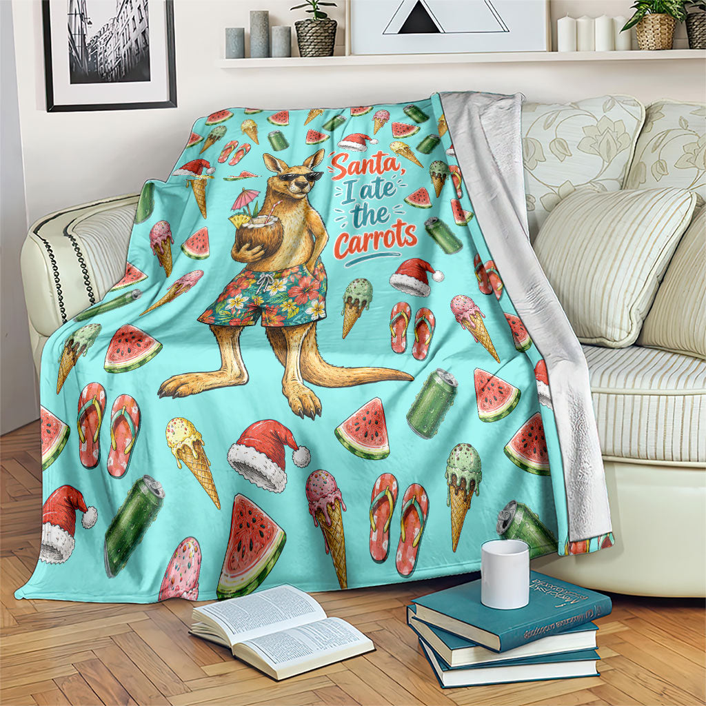 Aussie Christmas Santa Blanket Retro Cartoon Summer Holiday Beach - I Ate The Carrots Kangaroo