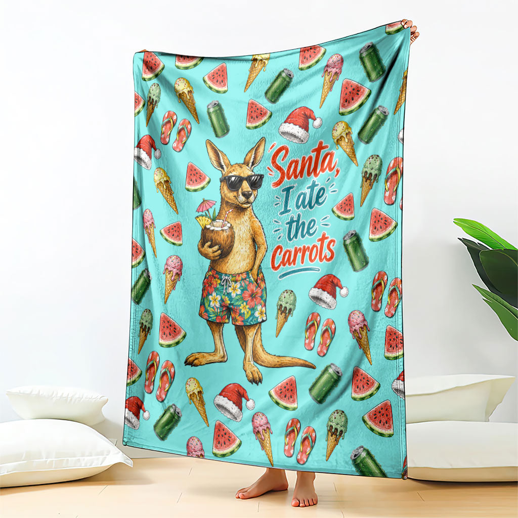 Aussie Christmas Santa Blanket Retro Cartoon Summer Holiday Beach - I Ate The Carrots Kangaroo