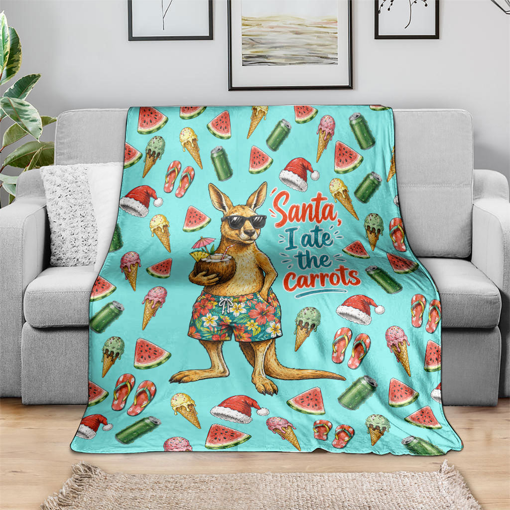 Aussie Christmas Santa Blanket Retro Cartoon Summer Holiday Beach - I Ate The Carrots Kangaroo