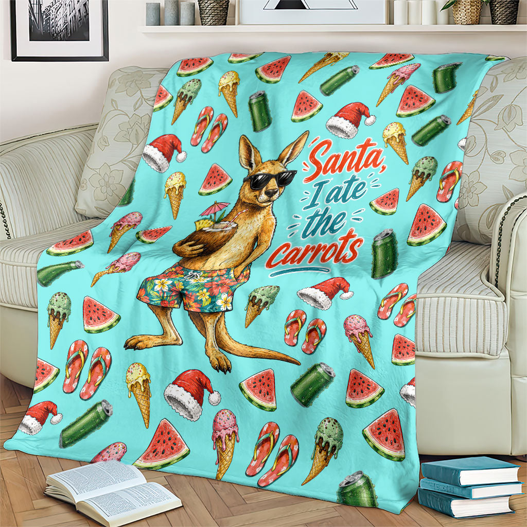 Aussie Christmas Santa Blanket Retro Cartoon Summer Holiday Beach - I Ate The Carrots Kangaroo