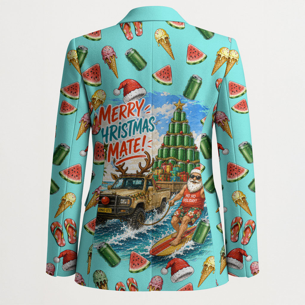 Aussie Christmas Santa Blazer Retro Cartoon Summer Holiday Beach - I Ate The Carrots Kangaroo