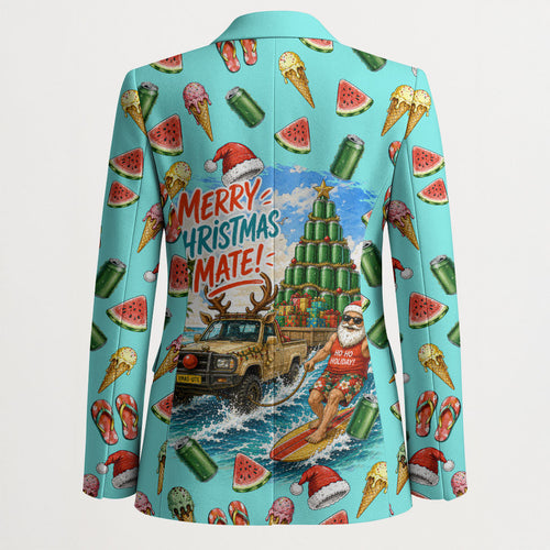 Aussie Christmas Santa Blazer Retro Cartoon Summer Holiday Beach - I Ate The Carrots Kangaroo